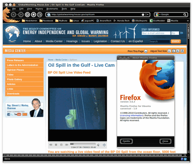 Интерфейс браузера Firefox для Linux