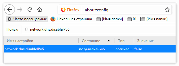 Параметр disableIPv6 в Firefox